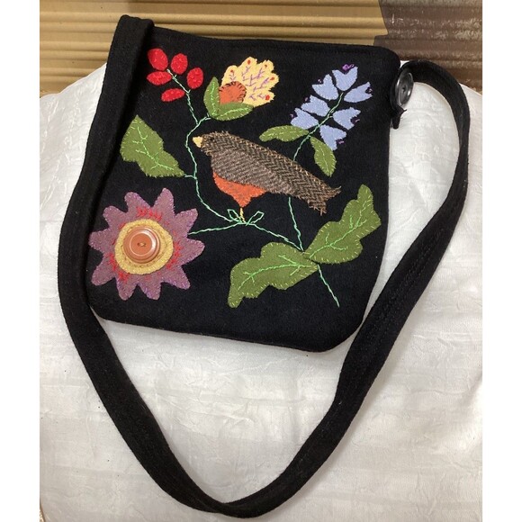 Wool Felted Purse Crossbody Boho Colorful Bird & Flower Shoulder Bag Handmade - Picture 1 of 9